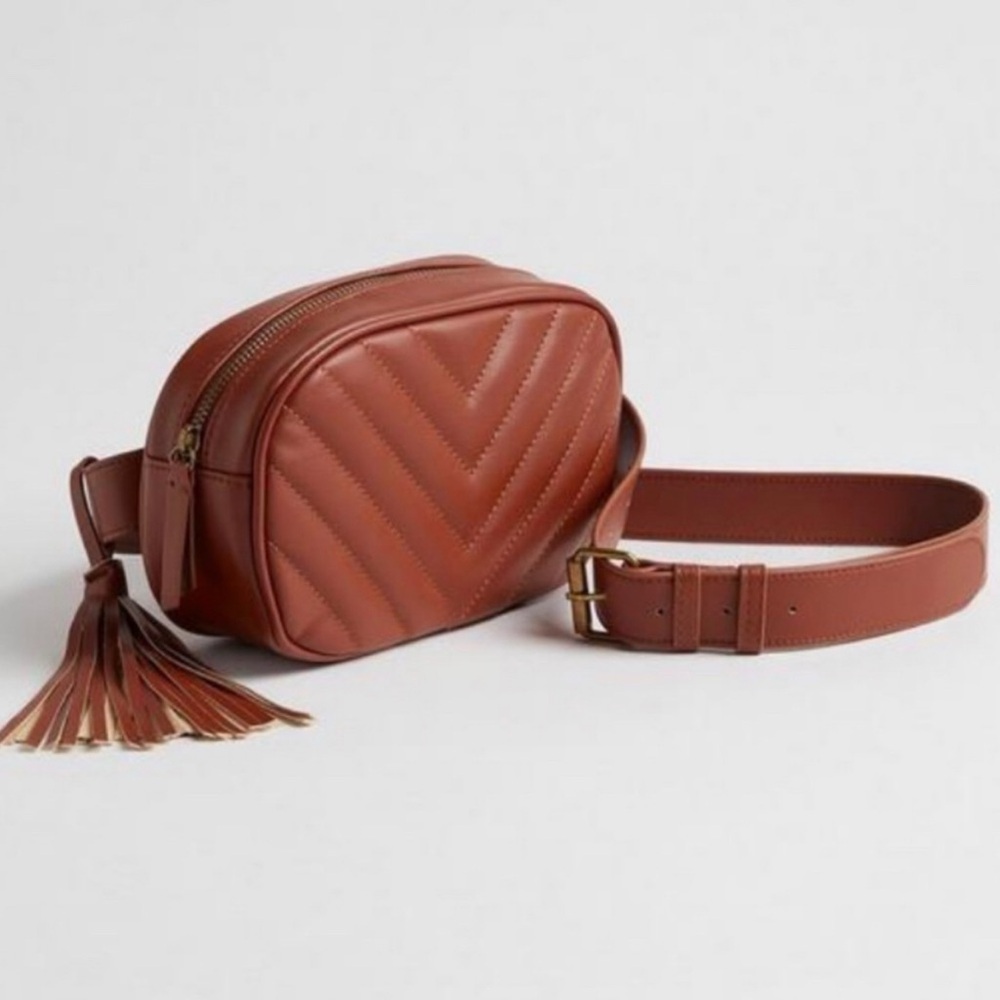 🆕 Quilted Faux Leather Belt Bag Tassel Cognac Brown NWT Torrid 1 1X 14 16 New!